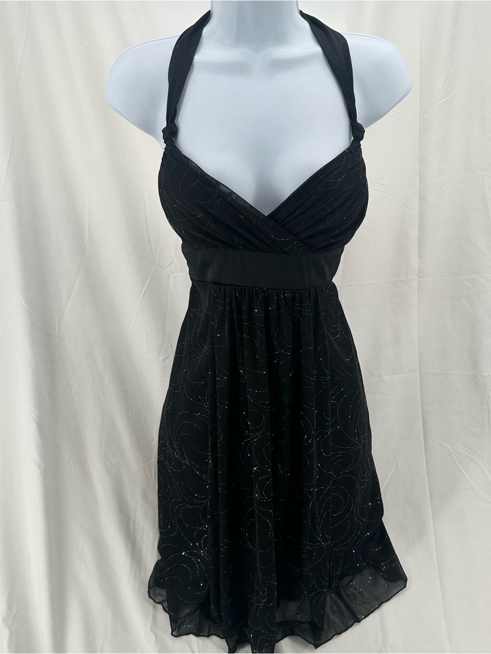 Babydoll Halter Tie Back Y2K Sparkle Mini Dress